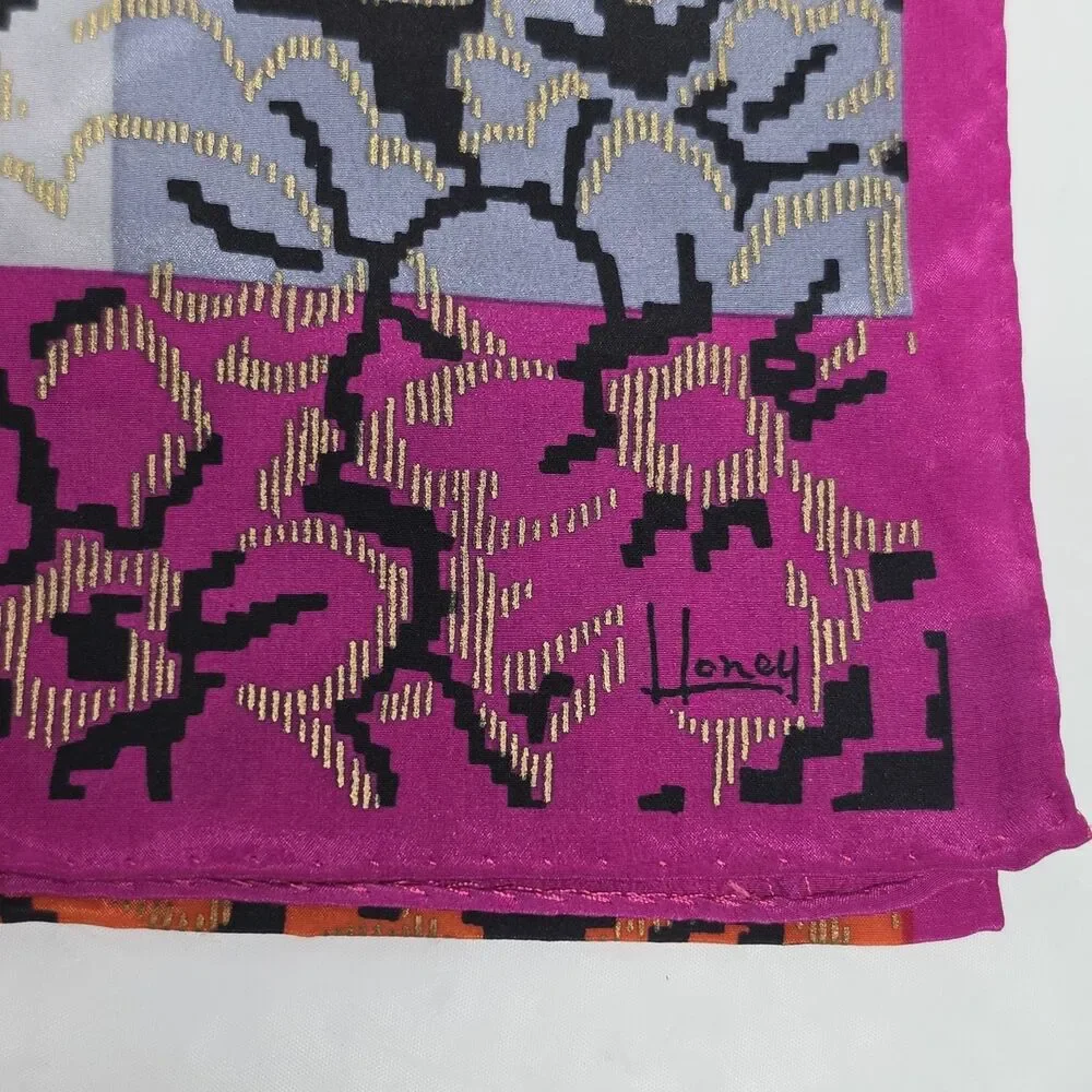 Silk Scarf Bundle Of 2 Floral Straped Scarves Cream Hot Pink By ECHO And Honey